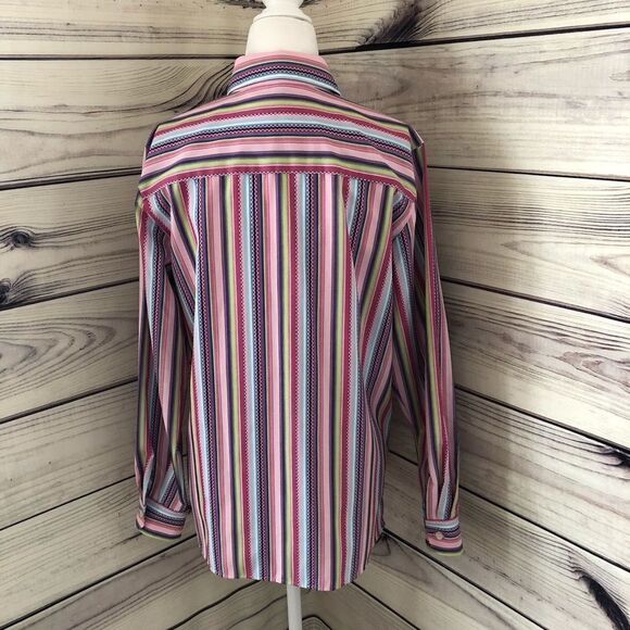 Foxcroft Colorful Striped Long Sleeve Button Down Shirt Wrinkle Free Size 4 - Picture 3 of 6